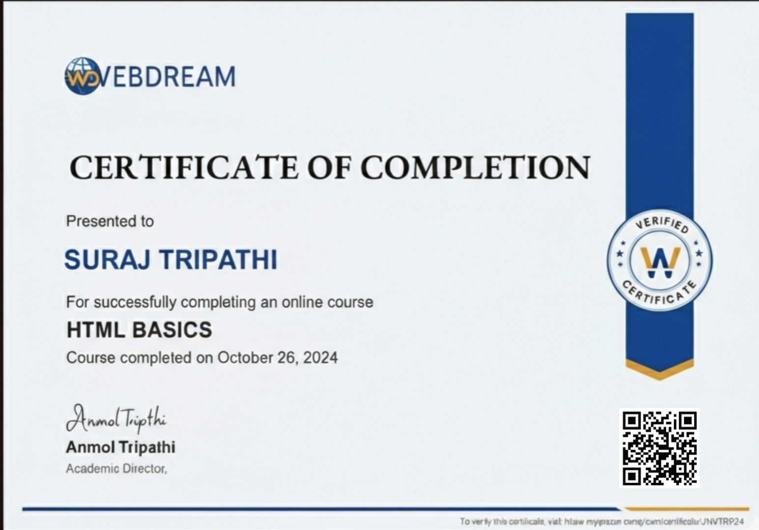 Suraj Tripathi Certificate